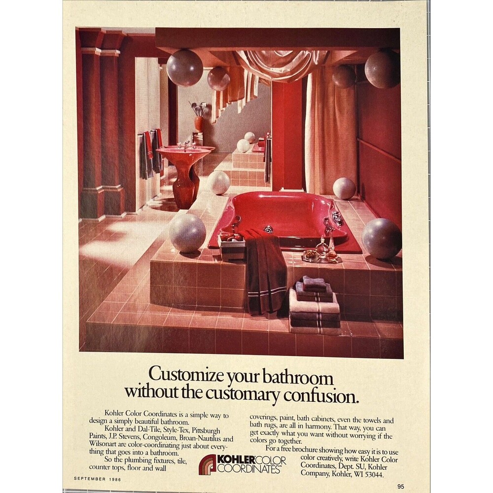KOHLER Color Coordinates "Customize your Bathroom, No Confusion" Print Ad 1986
